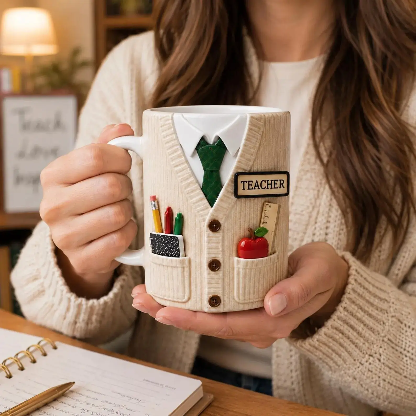 Teacher Faux 3D Effect Mug, Faux Embossed Cardigan Coffee Cup, Teacher Appreciation Gift, Cute Teacher Mug, Back To School Gift