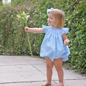 Shine Like A Pearl Blue Smocked Bubble - Girls Spring Outfit