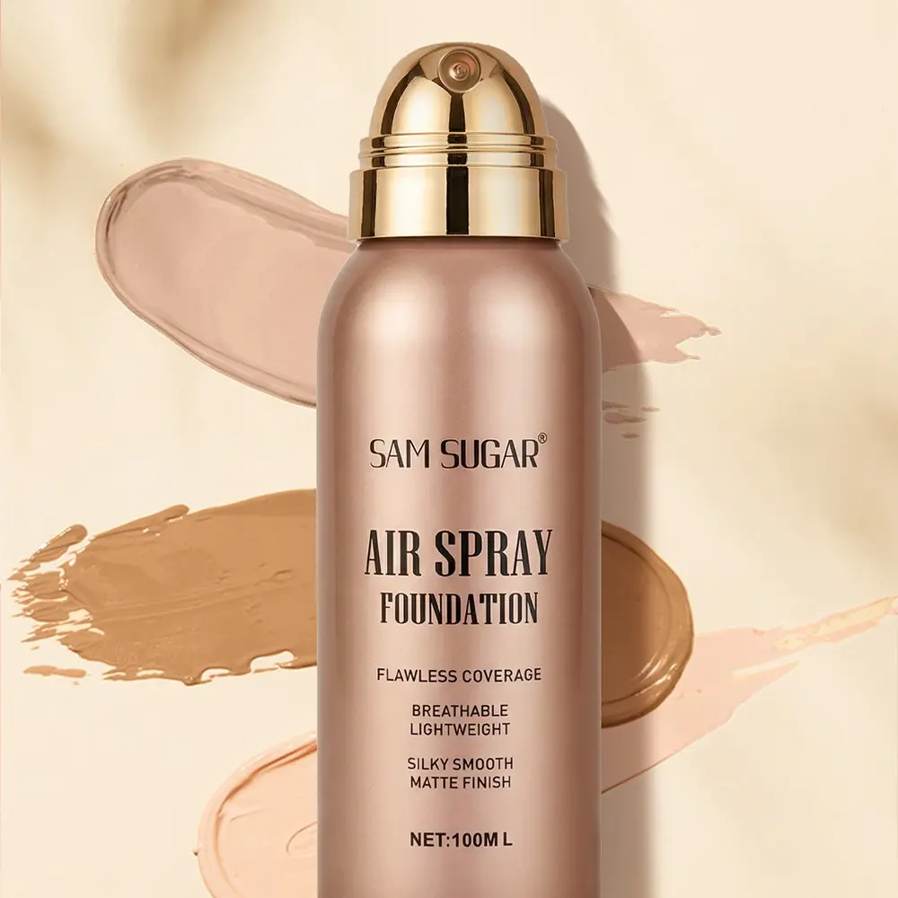 Sam Sugar Spray Foundation Liquid, Daily Waterproof Skin-Friendly Long-Lasting Natural Lightweight Breathable Flawless Coverage Silky Smooth Matte Finish, Longwearing Makeup, Makeup Base