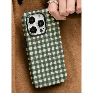 Green checkered phone case  Cover for iphone 17 pro max 16 Plus 15 14 13 12 11 Plus Fashion Trendy Anti-Stain Durable Lightweight Protection Shockproof Matte Texture Elegant Luxury Gift High-Quality New Product, New Year's Best Choice