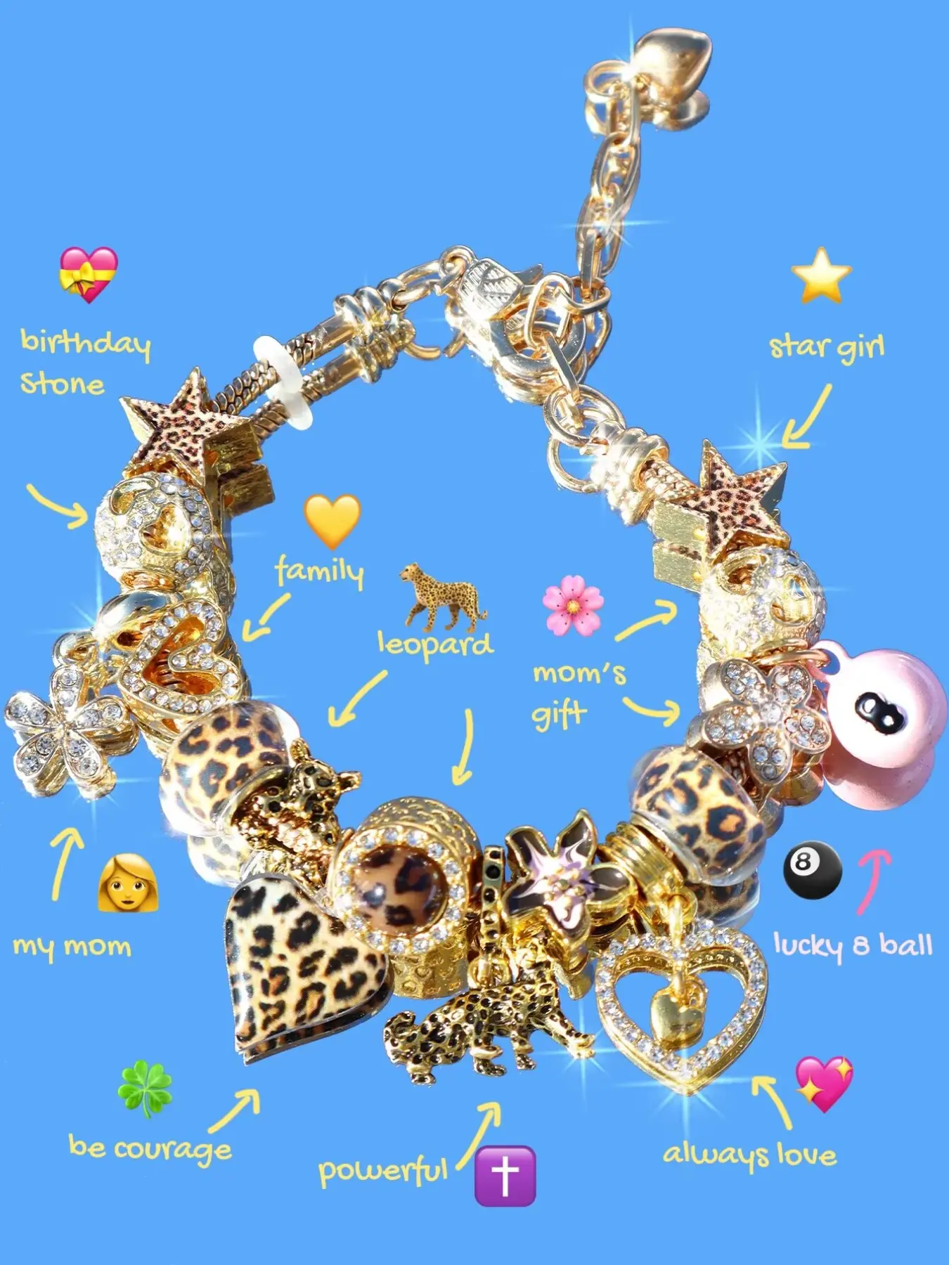 Leopard Print Heart Billiard Charm Bracelet, Leopard Print Sakura Bracelet, Floral Heart Bracelet, Fashionable Bracelet, Zinc Alloy Bracelet, Charms Bracelet, All Seasons Accessory, Alloy Chain Bracelet