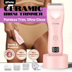 Enssu Women's Electric Bikini Trimmer & Shaver - 2-in-1 Dual Blade Waterproof Pubic Hair Clipper for Sensitive Areas, Legs, Underarms, Face - USB Rechargeable Cordless with LED Light & Travel Lock