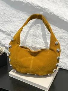 Retro metal rivet design one-shoulder underarm bag, Casual crossbody bag, Fashionable crossbody bag, fashion crescent bag shape, casual and trendy, classic with multiple colors, niche design for daily travel, shopping, Embellished Shoulder Bag