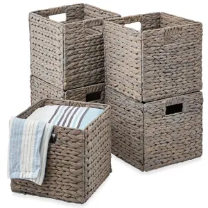 Best Choice Products Set of 5 Handwoven Water Hyacinth Storage Baskets – Natural Collapsible Organizers with Handles