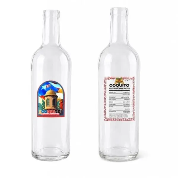 Coquito Bottle Label & Sticker Combo - 12 Festive Tropical Designs & 12 Nutrition Facts Labels for Holiday Gifts - Glossy Waterproof Vinyl - Perfect for Decorating Coquito Bottles