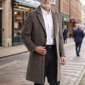 Thickened Cotton Plaid Wool Coat Mid-length Slim Lapel Top Grey Belt Clothes Fabric