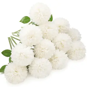 12PCS Artificial Chrysanthemum Ball Flowers Silk Hydrangea Bridal Wedding Bouquet for Home Garden Party Office Coffee House Decoration (Cream White)
