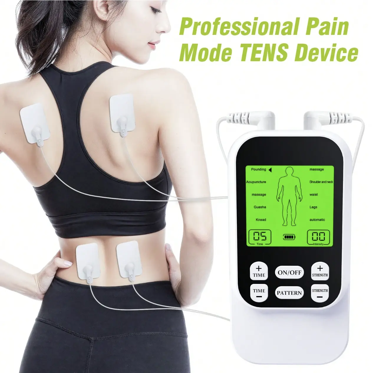 Compact Rechargeable Muscle Massage Unit - Vibratory Pulse Back Massager with 4 Pads, 10 Modes, Dual Channel, 30 Intensity Levels