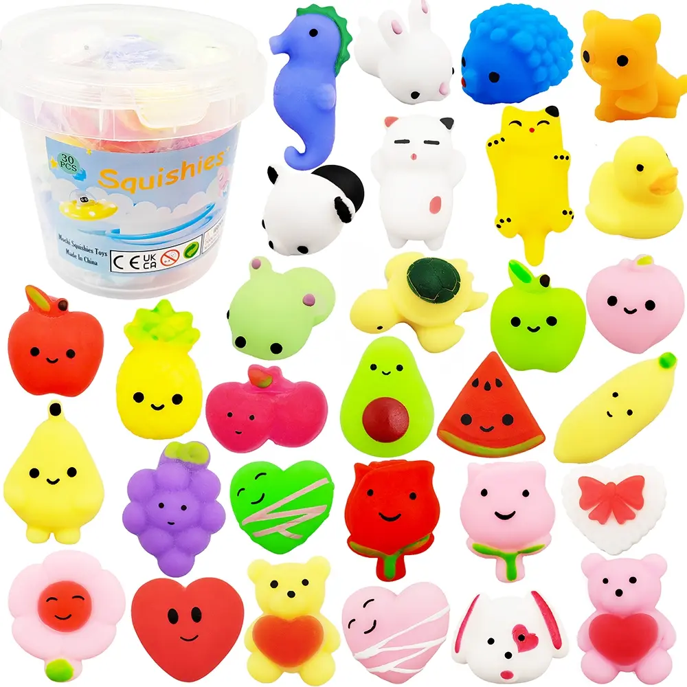 30 Pcs Cute Kawaii Soft Squishy Series Squishy Fun Set Squishies Mochi Squishy Toys Sensory Fidget Toys for Party Favors Birthday/Christmas Gifts Goodie Bag Stocking Stuffers