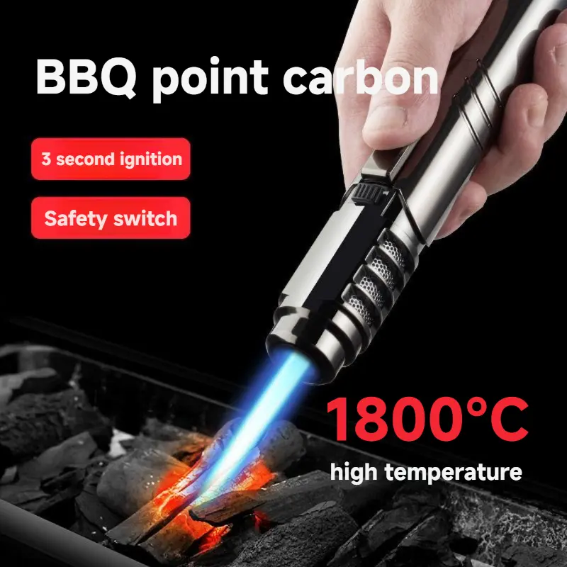 1800° High Temperature Spray Gun Lighter (Butane gas must be added to ignite) Metal Outdoor Windproof Blue Powerful Flame Blowtorch Jet Lighter Welding Tool Gift Box Packaging (Without Butane Gas)