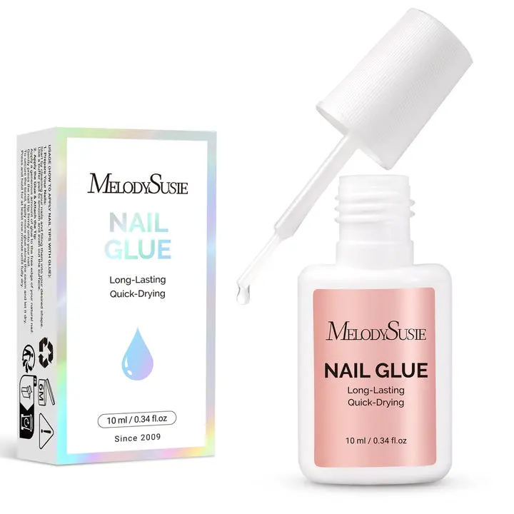 MelodySusie Nail Glue for Press on Nails Acrylic Nail Tips Quick-Drying Super Strong Long Lasting Adhesive for Fake Nails No UV Lamp Needed with Easy Application 10ml