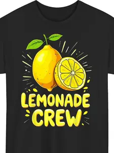 Men's Lemonade Crew Graphic T-Shirt - Tee with Lemon Slice Design, Soft Breathable Shirt for Summer, BBQs, Beach, Casual Outfits - Loose Fit Crewneck Top for Lemonade Stand Parties & Casual Attir