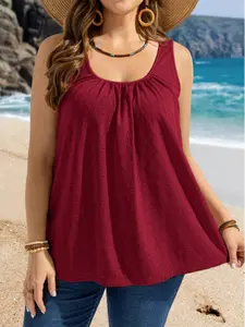 Plus Size Women's Hollow Out Knit Sleeveless Vest, Casual U Neck Loose a Line Top, Comfortable Summer Fashion Elegance Womenswear