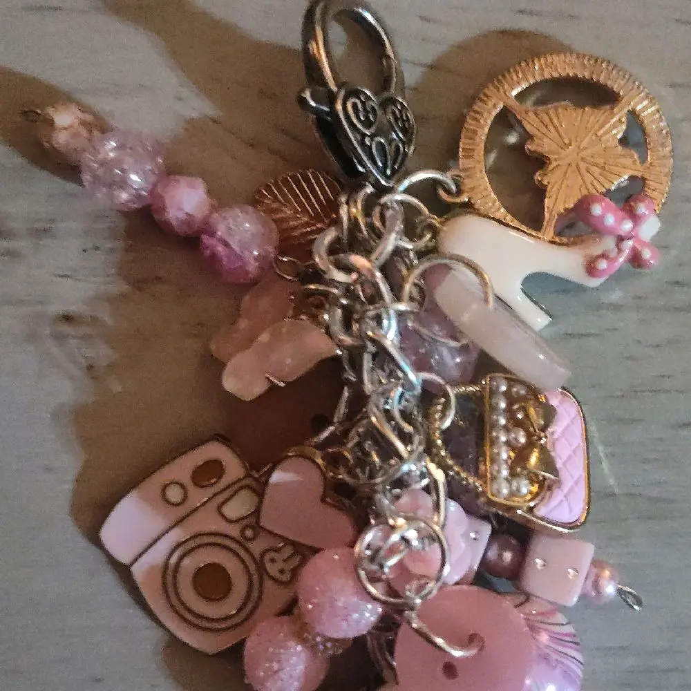 Handmade Cute Chunky Pink Bag Charm Keychain for Women, Keychains For Women, Cute Keychains