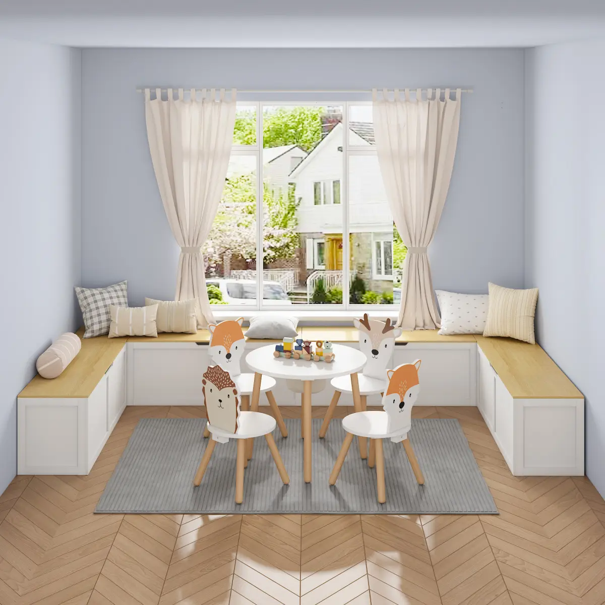 [Bellemave]Right-angle Light-colored Storage Bench with Extra-large Storage Compartment, Easy to Assemble