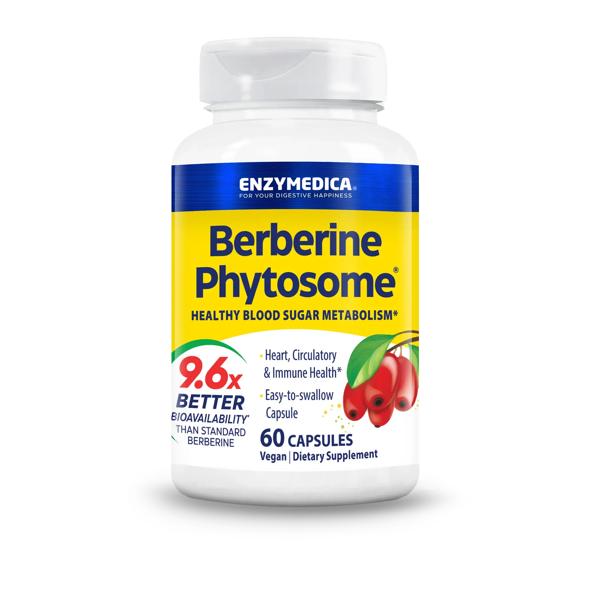 Enzymedica Berberine Phytosome High Absorption Supplement - Berbevis Berberine Phytosome Capsules for Men & Women, Bioavailable Formula, Vegan, Gluten Free, 60 Count