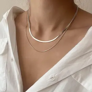 Tewiky Herringbone Necklace for Women,Dainty  Necklace, Snake, Chain Choker Necklaces,Simple   Necklaces,Gold Jewelry Gift for Women