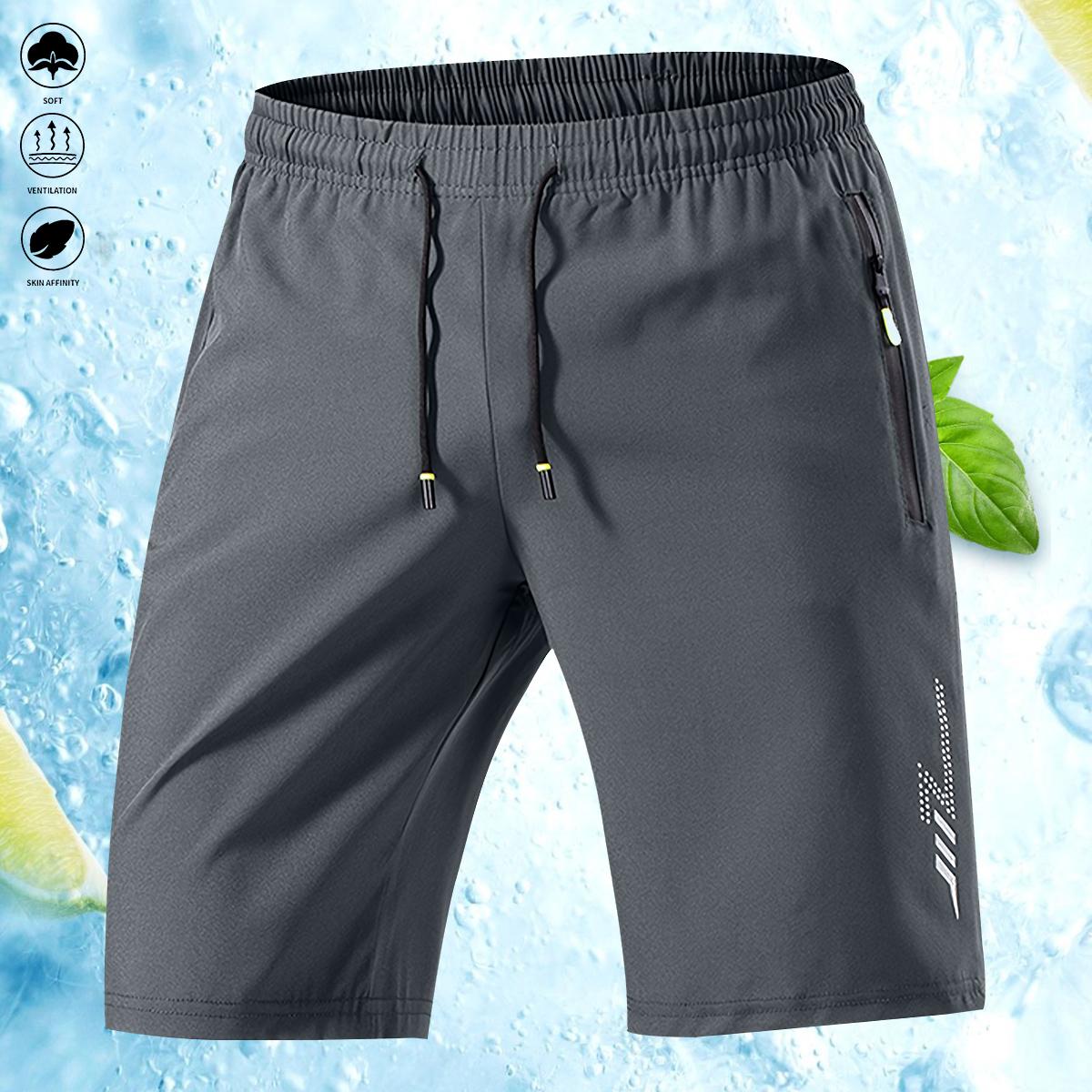 Men's ultra-lightweight quick-drying large-size sports shorts - fashionable and casual running and fitness gear, made of breathable polyester/spandex blend, perfect for beach and outdoor activities, featuring zipped pockets and elastic waistband