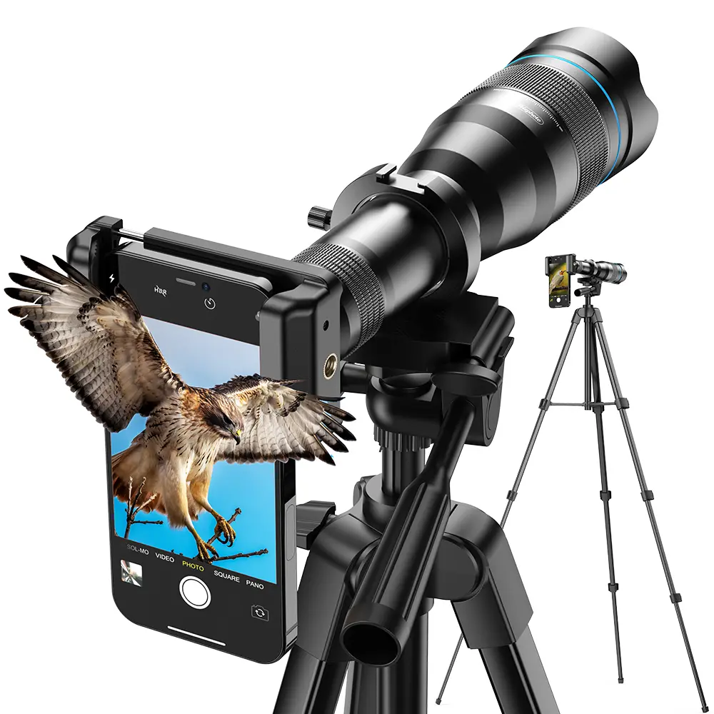 APEXEL 60X Lens Telephoto Camera Phone Telescope, Adjustable Clip-On Mobile Accessory with Extension Tripod & Wireless Remote, Travel Gadgets Photographic Kit for iPhone 15 Pro/14 Pro/13 Pro, Samsung S20 Ultra & Most Smartphones