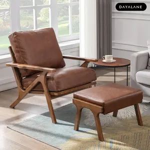 [SummerVibes]DAYALANE Modern Accent Chair with Ottoman Set, Faux Leather Upholstered Lounge Chair for Living Room & Bedroom