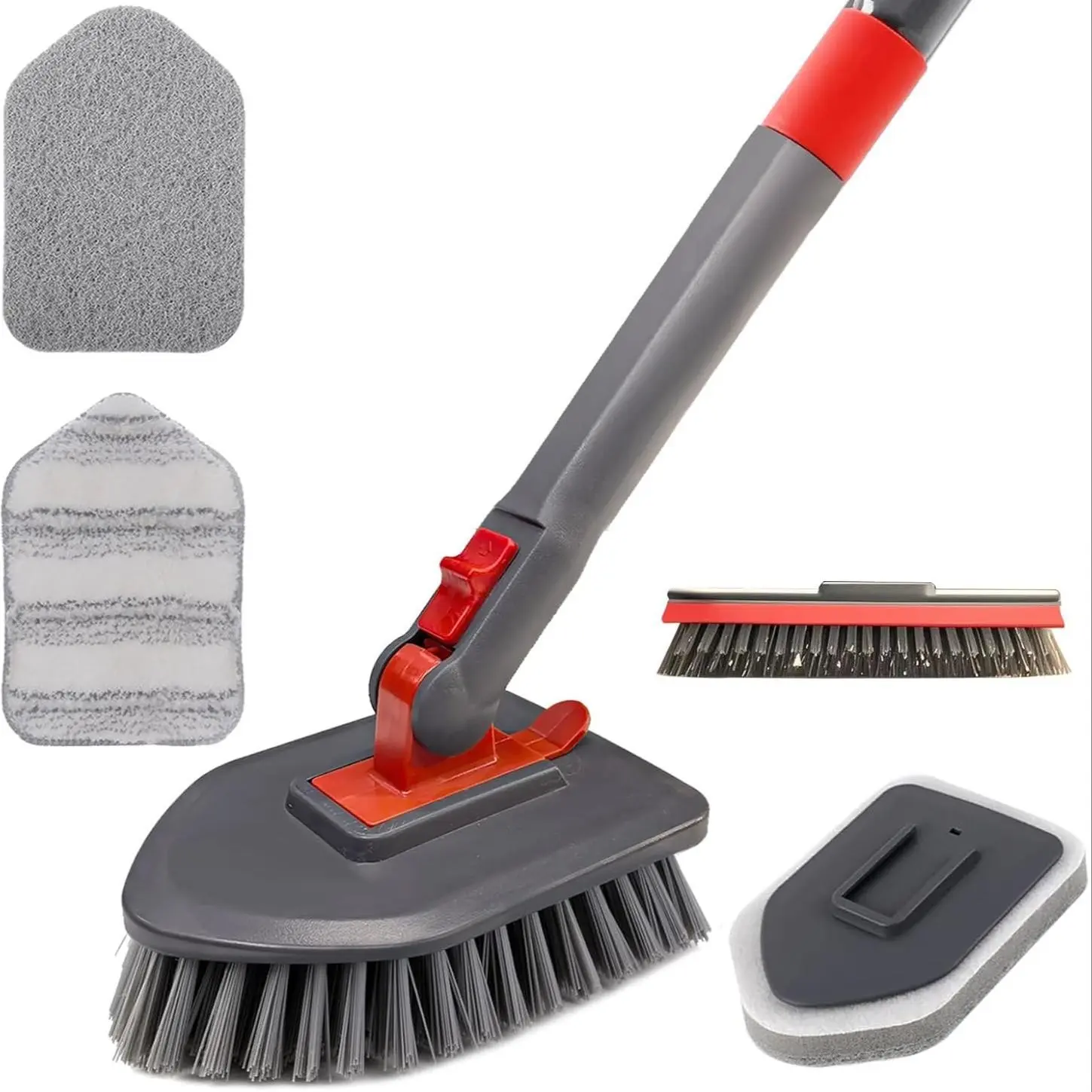 Brick Bathtub Cleaning Brush with 4 Different Heads and 51 Inch Long Handle, Shower Washing Brush for Bathroom Kitchen Toilet Walls, Home Cleaning Tool, Household Cleaning Tool, House Cleaning Tools