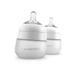 Nanobebe Flexy Silicone Baby Bottle, Anti-Colic, Natural Feel, Non-Collapsing Nipple, Non-Tip Stable Base, Easy to Clean 2-Pack, White, 5 oz