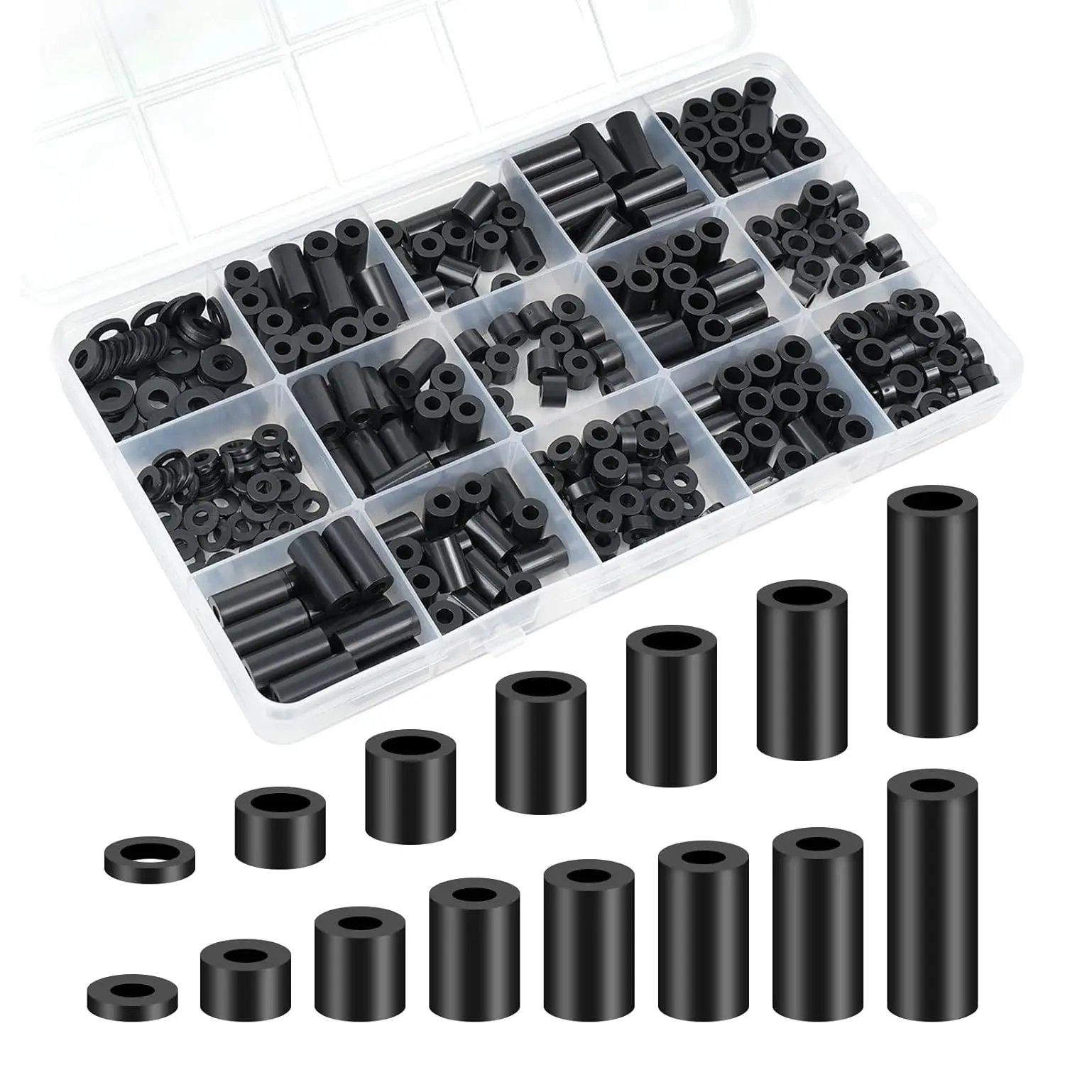345 count Black Nylon Electrical Outlet Spacers Kit - Non-Threaded Round Plastic Spacers for  & Receptacle Screws, Secure Fit Spacer Assortment for Outlet Installation