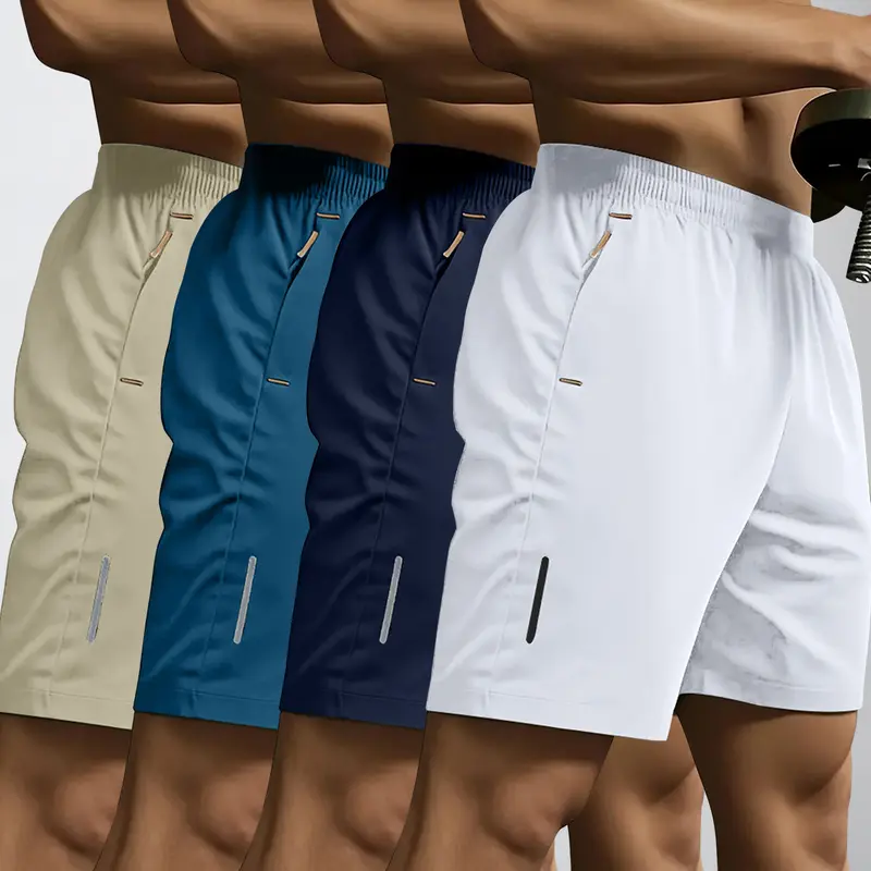 JOGWAVE Men’s 4-Piece Fit Men’s Active Summer Casual Gym Shorts Set - Polyester, Quick Dry, Breathable, Comfortable Fabric, Drawstring, Zip Pockets - For Running, Fitness - Color Options: Black+Dark Blue+Dark Gray+White, White+Dark Blue+Lake Blue+Khaki, F