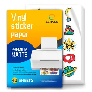 ESHANG 40 Sheets A4 Matte Vinyl Sticker Paper, Self-Adhesive Inkjet & Laser Printer Sheets, 8.3x11.7 inch, Quick Dry, Waterproof, Holds Ink Well, DIY Craft, Ideal Office & School Use, Sticker Packs