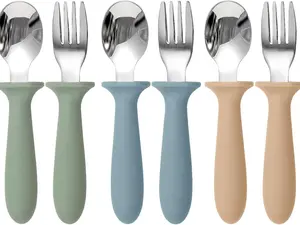 6 Pack Toddler Utensils – Stainless Steel Forks & Spoons with Silicone Handle