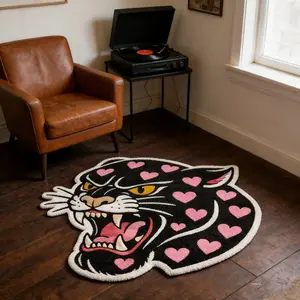 Creative Animal Pattern Carpet, Irregular Leopard Heart Design Rug, Non-Slip Bedroom Mat for Living Room, Bedside, Sofa, Hallway, Leopard Print Rug