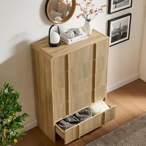 AMERLIFE Fluted 5/6/7 Drawer Dresser, Modern Chest of Drawers with Pine Handles, Rounded Corners & Anti-Tip, Wood Drawer Organizer for Cloth, Bedroom, Living Room, Hallway, Entryway/Best Gift Ideas/Christmas Gifts