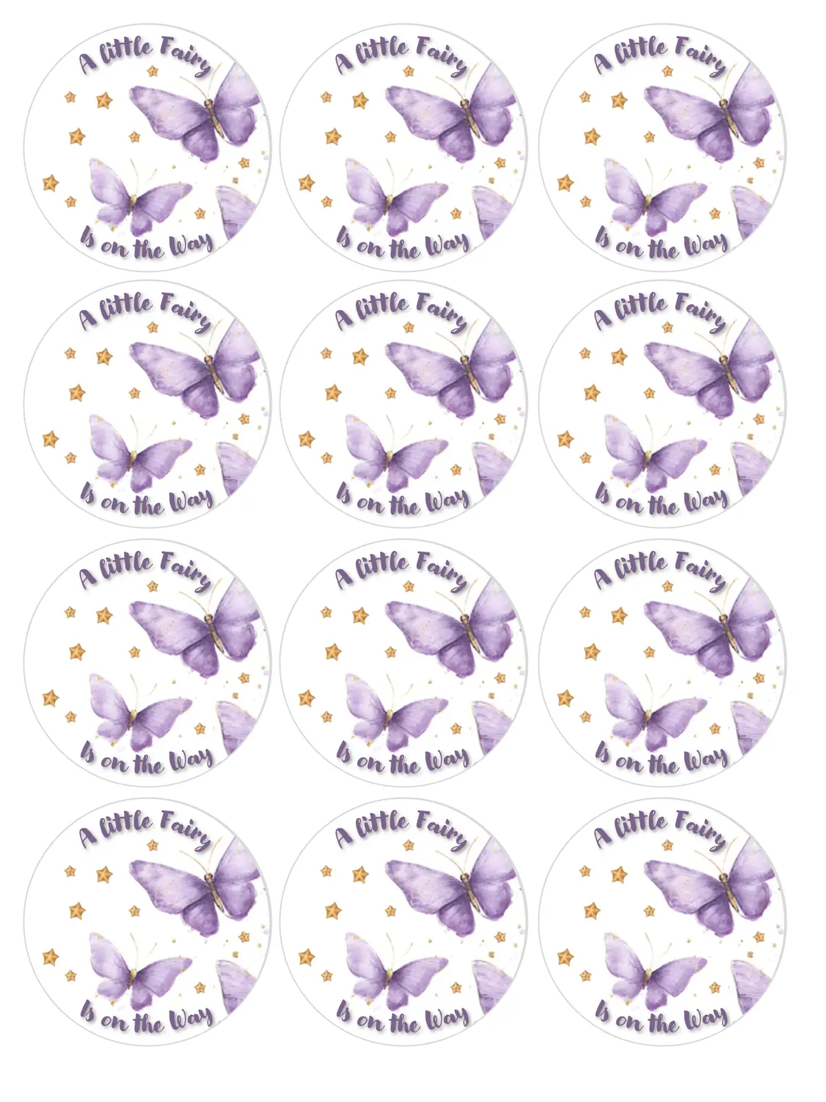 12-Piece "A Little Fairy Is on the Way" Pre-Cut Edible Image Discs, Baby Shower Cake Toppers & Dessert Decorations, Size-Selectable