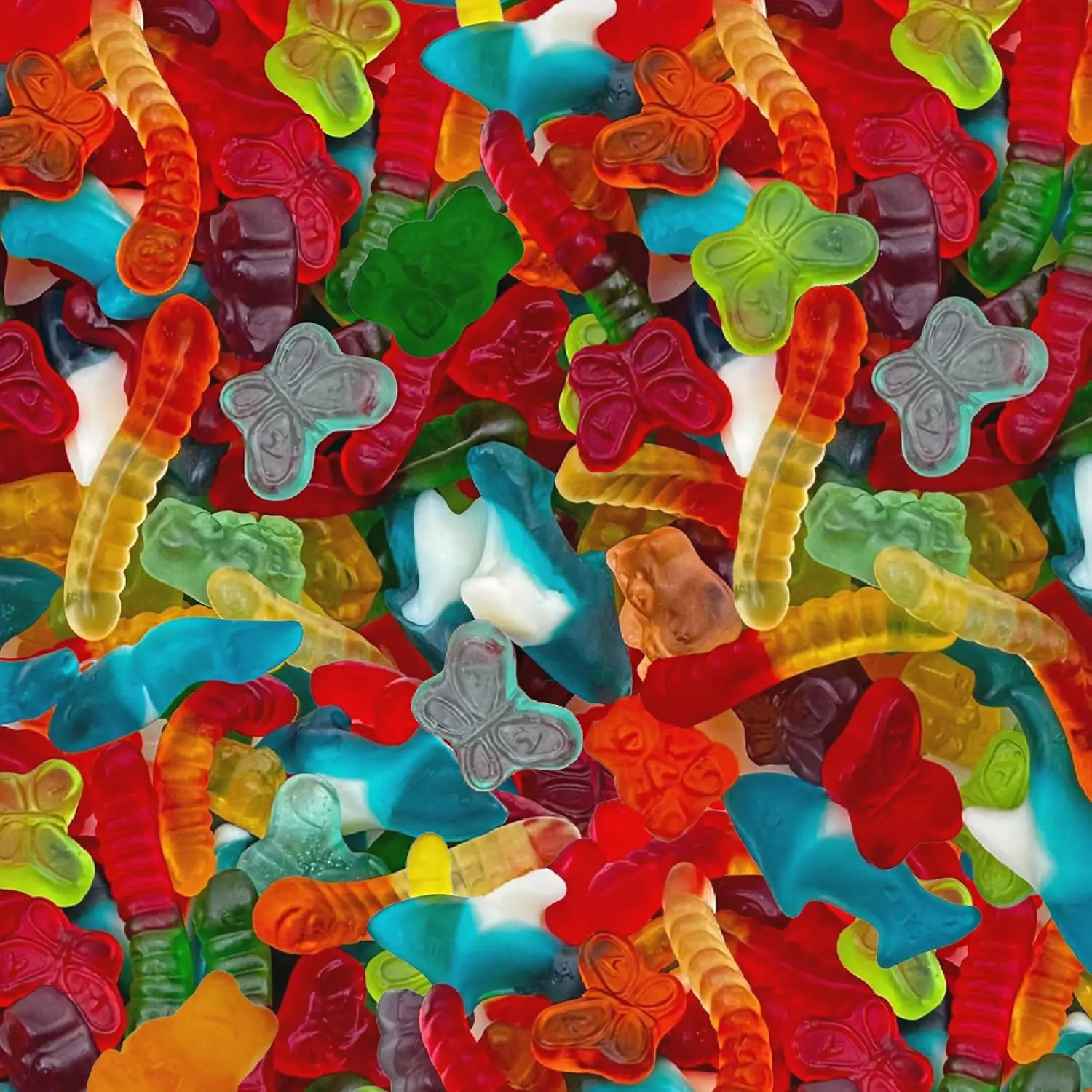 Gummy Candy Mix, Chewy Candy, Assorted Fruit Flavors, 2 Lb Bag | Blue Sharks, Gummi Bears, Gummy Worms & Butterflies, Gummies Bulk