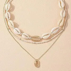 September Laurel Layered Cowrie Shell Necklace for Women Lightweight Beachy Necklace for Vacation & Summer Beach Outfits, Sea Shell Jewelry for Beach Wear