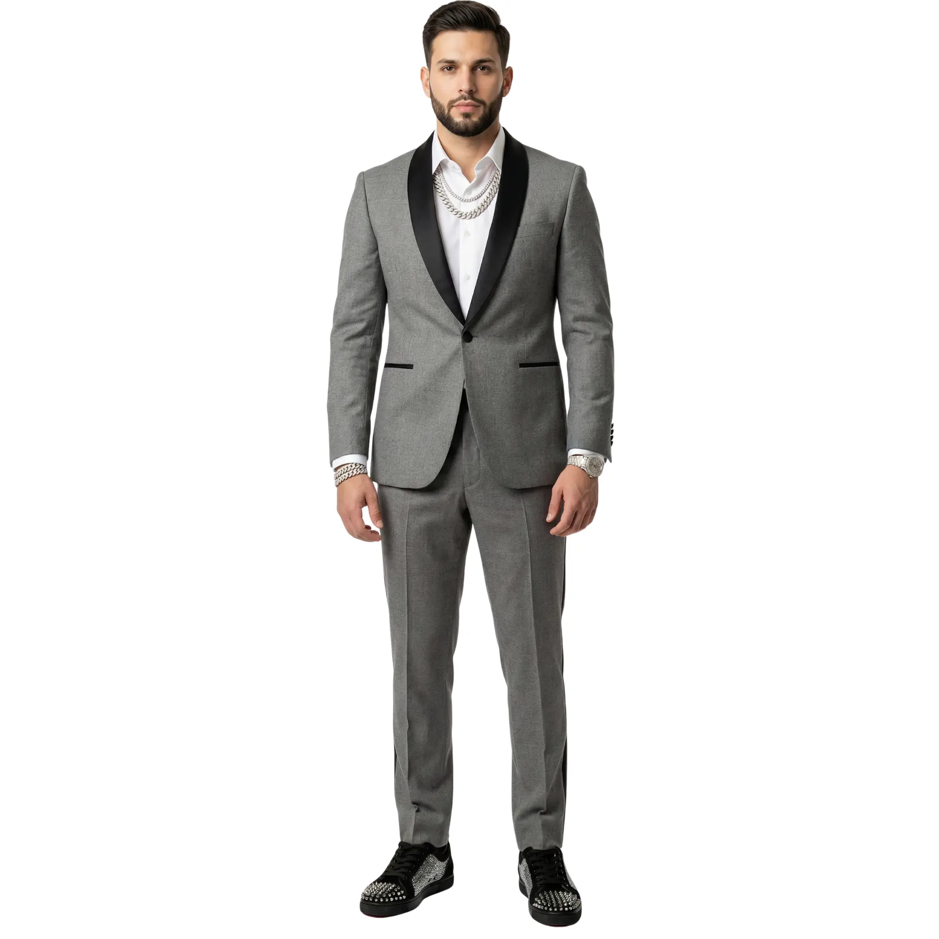 The Midnight Chimp Grey Slim Fit Shawl Lapel Two Piece Tuxedo Set