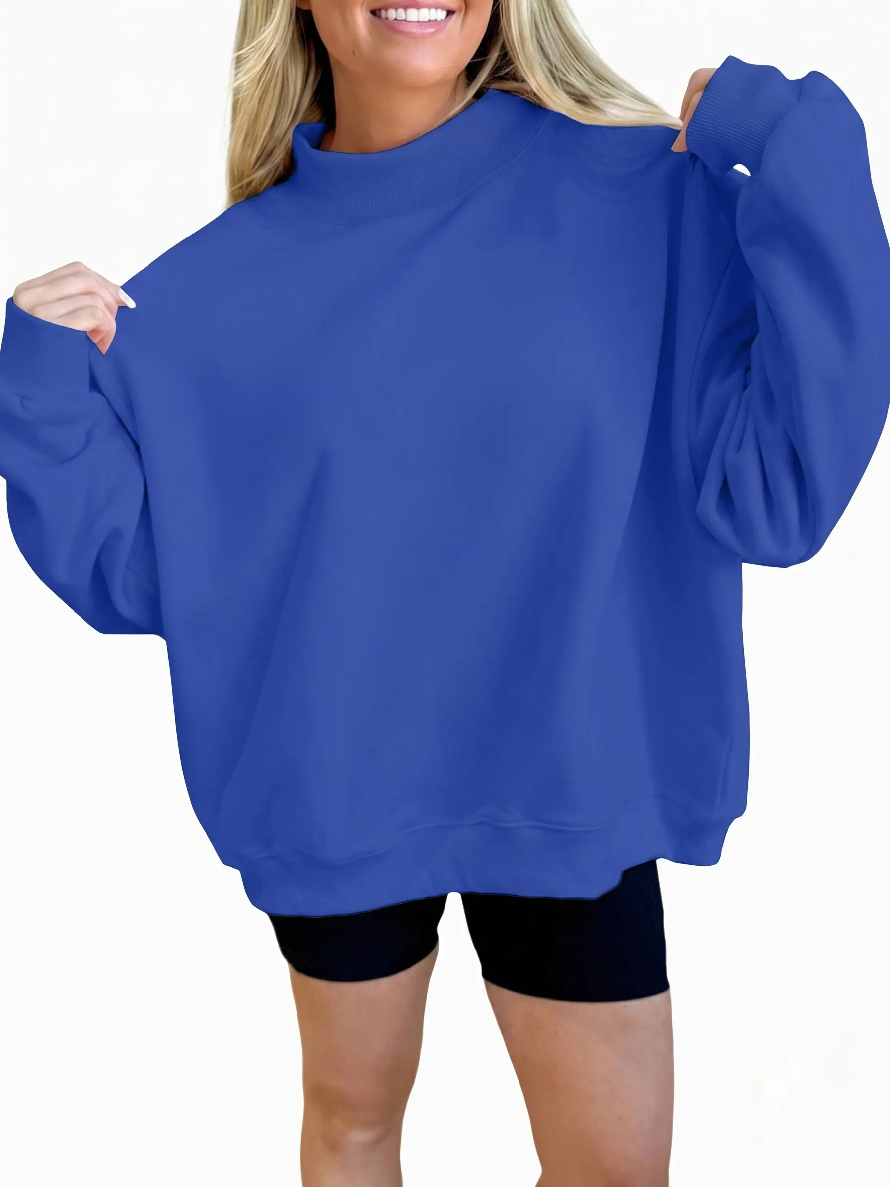 Women's Oversized Mock Neck Sweatshirt Casual Long Sleeve Pullover Trendy Drop Shoulder Fall Winter Tops Fit Basic Womenswear Chic