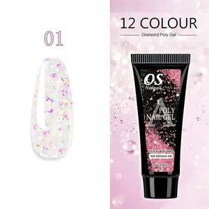 Osnailmall 12 Color Nail Polygel Glitter Sequins, Nail Builder Gel for Quick Nail Art, Nail Extension, Perfect for DIY Manicure Supplies, Nail Care, Nail Polish