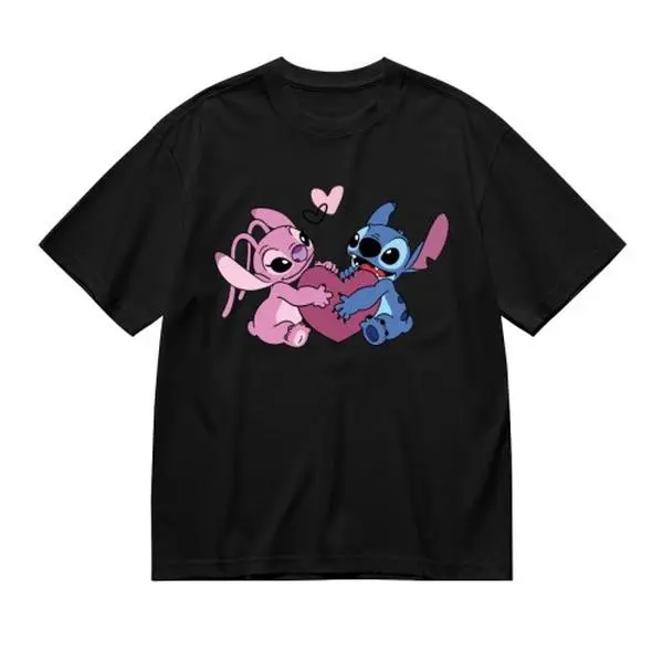 Disney Lilo & Stitch Couple Matching Short Sleeve Graphic T-Shirts Cute Matching Couple Tees for Lovers