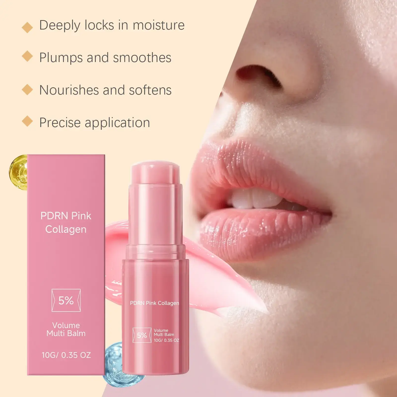PDRN Pink Collagen Blend Multi Balm Stick - 1-In-1 Volufiline NAD Alcohol-Free Moisturizer, Daily Apply for Face/Neck/Lips, Korean Skincare for Smooth Skin Appearance