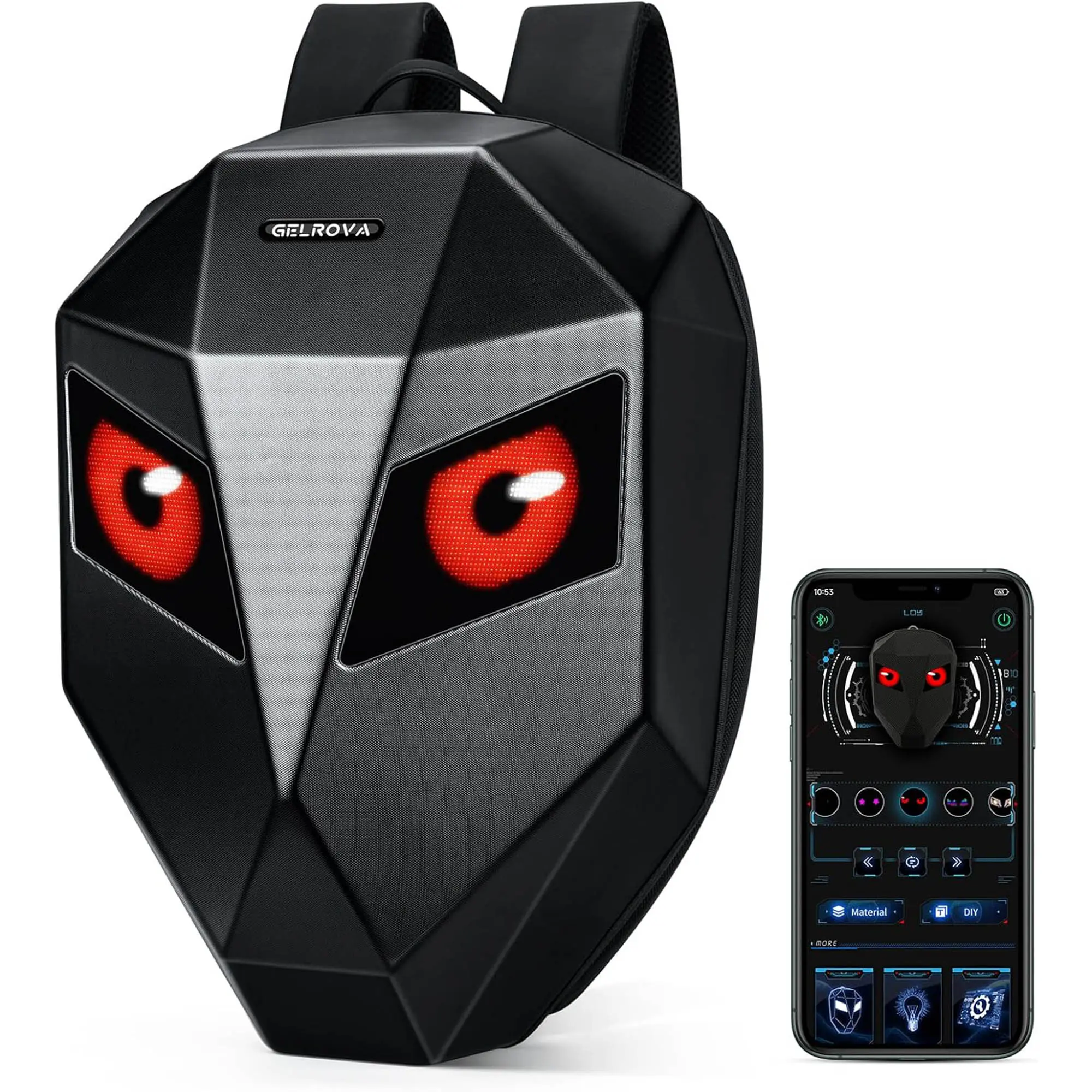 Gelrova Knight LED Durable Multi-Functional ABS Hard Shell 19-Inch Water-Resistant Motorcycle Backpack, App-Controlled Programmable Animated Display, Zip Closure, Travel Backpack Carrier for Full-Face Helmet Riding, Multi Functional Backpack, Hardshell