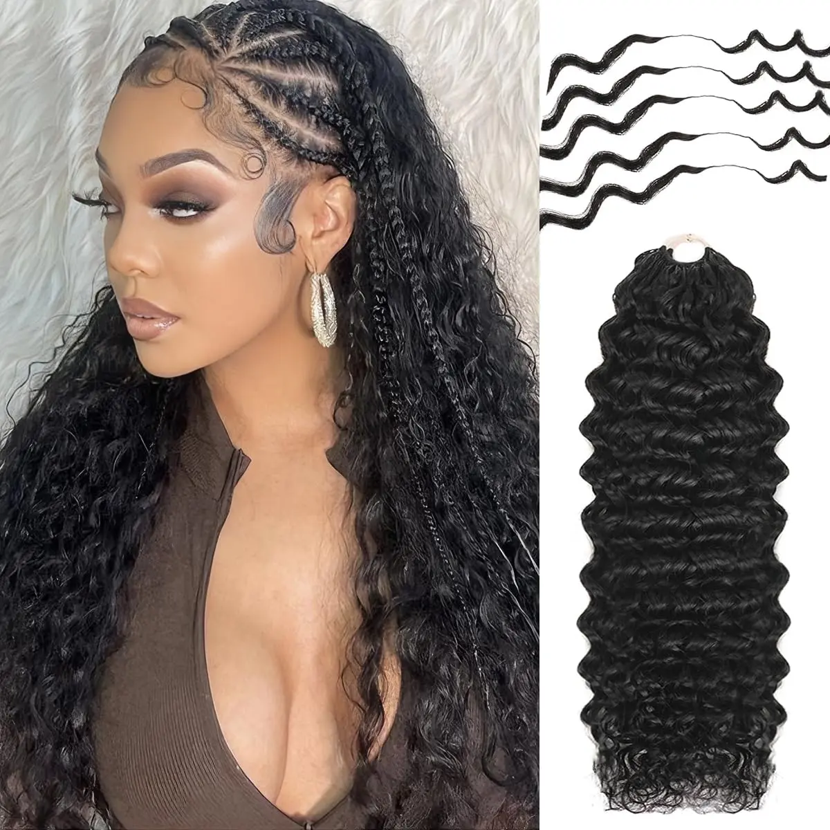 Cheetahbeauty Deep Wave Crochet Hair for Miracle Knots Boho Braids Deep Wave Crochet Human Hair Extension Pre-Separated 50g/Pack, 4-5 Packs for Full Head #tiktokshopsummersale