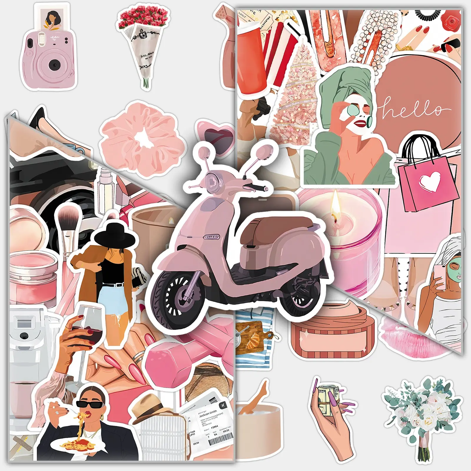 50 Sheets Urban Girl Creative Design Stickers – Aesthetic, Unique, Niche, Atmospheric – Decorative for Journaling, Phone Cases, Water Bottles & Stickers
