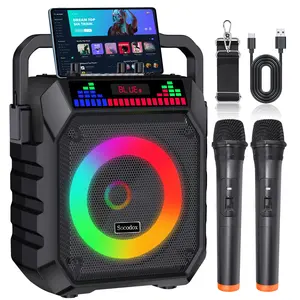 Socodox Karaoke Machine for Adults & Kids Portable Bluetooth 5.2 Speaker with 2 Wireless Microphones RGB Lights AUX USB TF AUX Home PA System for Family Party Outdoor Fun