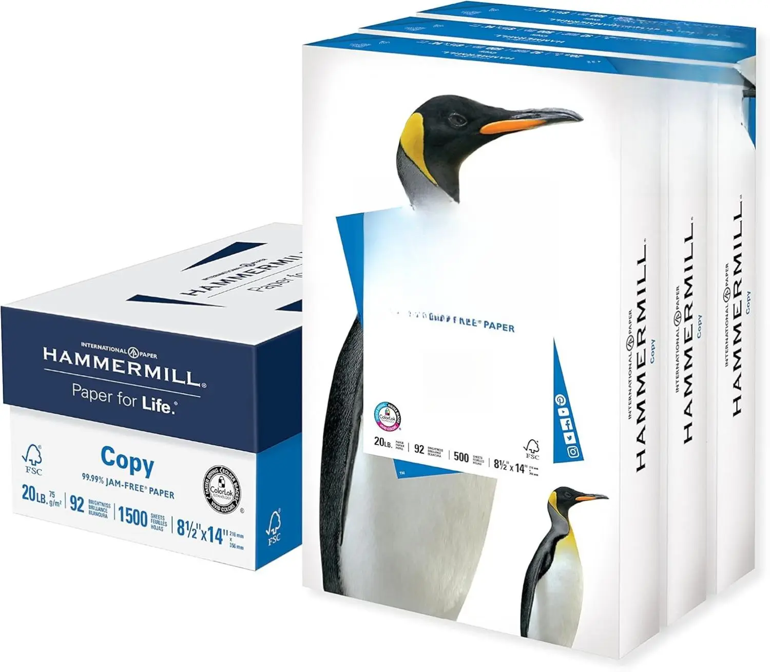 Hammermill Printer Paper, 20 Lb Copy Paper, 8.5 x 14 - 500 Sheets (Pack of 3) - 92 Bright, Made in the USA