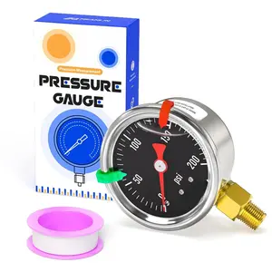 0~200Psi Black Stainless Steel  Gauge, Glycerin Filled 1/8" NPT 1.5"  DIAL, Liquid Filled  Gauge WOG Water Oil Air Lower Mount (with 2 count Snaps)