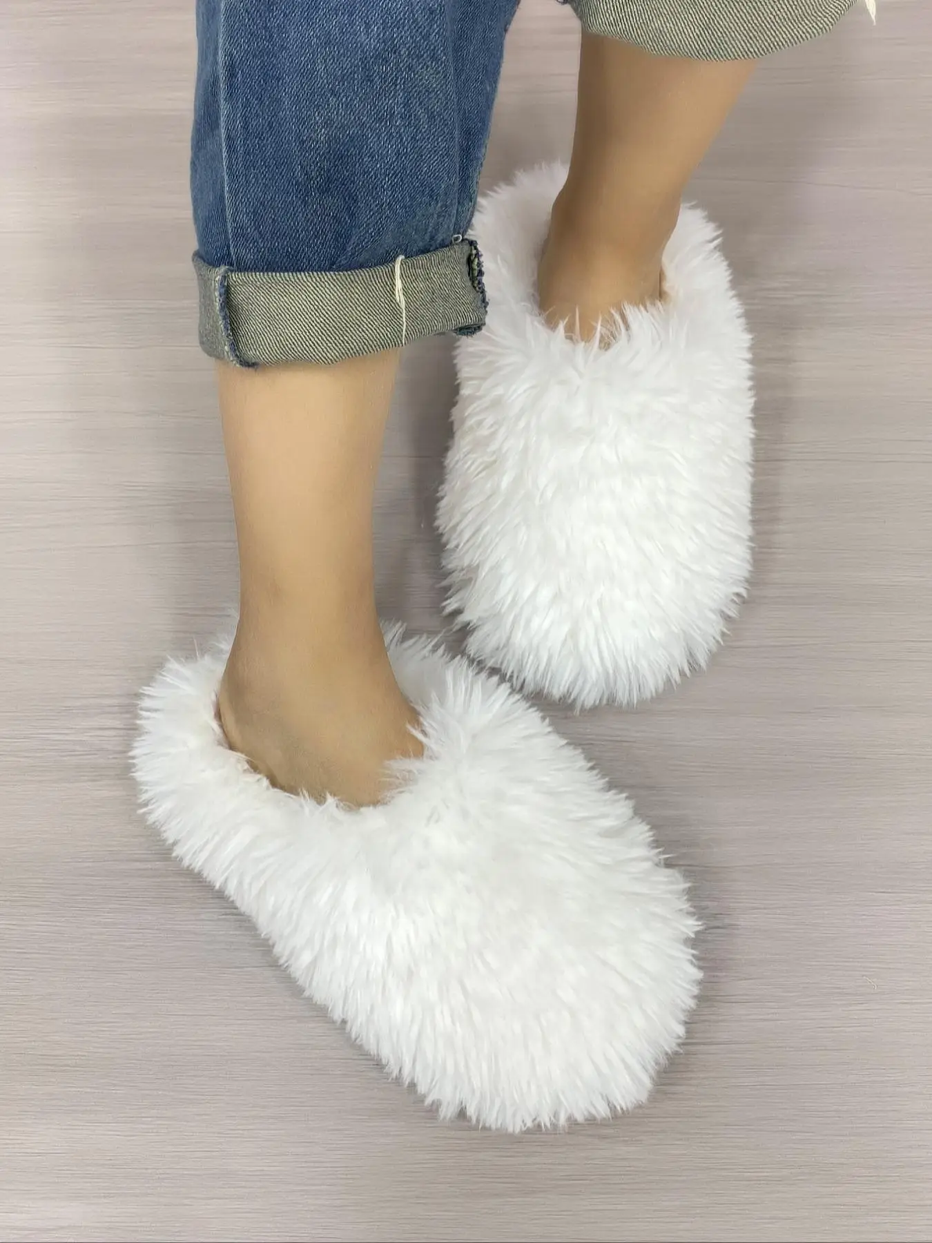 【Clearance】 Women's Fluffy Slippers, Solid Color Soft Plush Bedroom Slippers, Warm Home Slippers for Fall & Winter, Girl's Comfort Walking Shoes, Foot