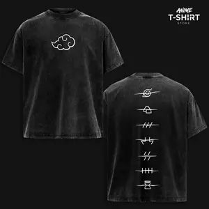 Retro Limited Akatsuki Clan Logo Washed T shirt - Naruto Anime Unisex Oversize Heavyweight Cotton Graphic Tee T-Shirt, Naruto Fan, Casual Oversized