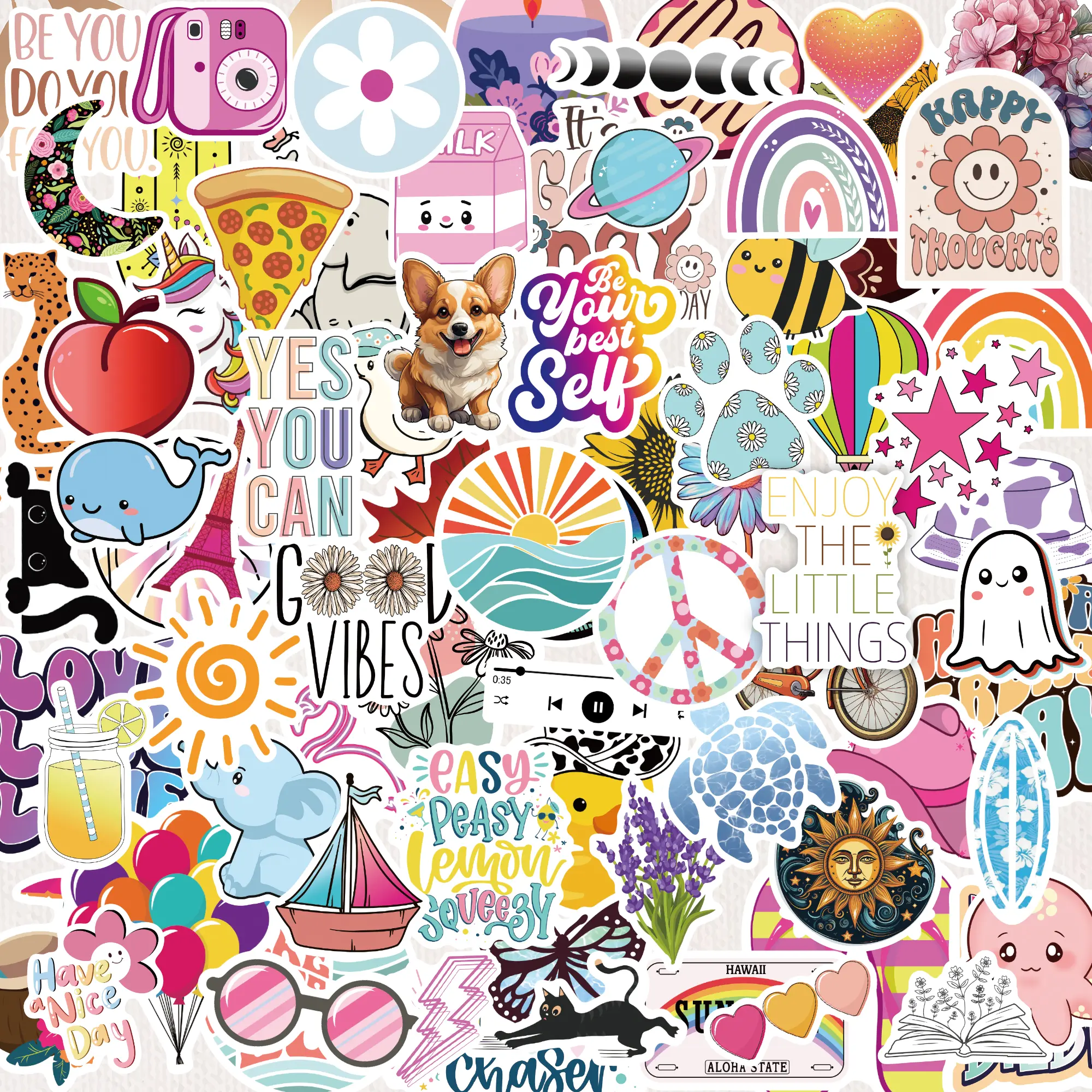 Waterproof Vinyl Preppy Stickers Pack (100-300PCS) - Office Stationery Supplies for Teens, Journaling, Scrapbooking, Laptop, Planners