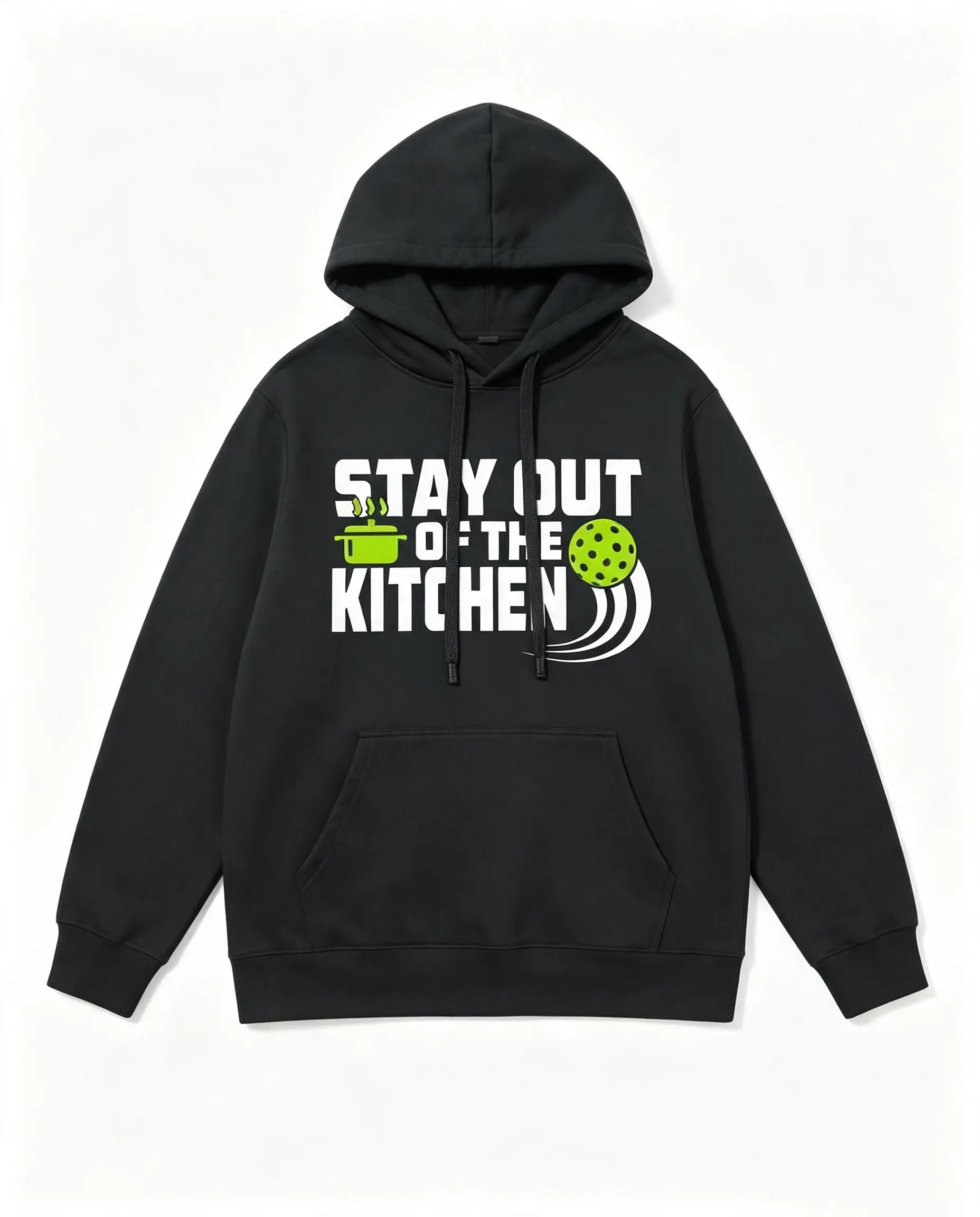 Menswear Plus-Size Unisex Hoodie - Back-to-School, Funny "Stay Out Of The Kitchen" Pickleball Graphic, Soft Vibe Oversized Pullover with Kangaroo Pocket, Casual Sports Hooded Sweatshirt (Cargo Pants Bundle) for Couples
